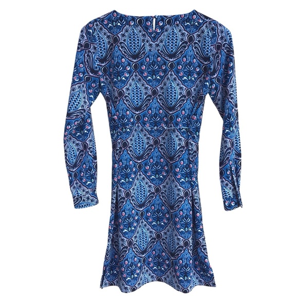 Loft Petites Blue Geometric Long Sleeve Mini Dress NEW - Picture 2 of 6